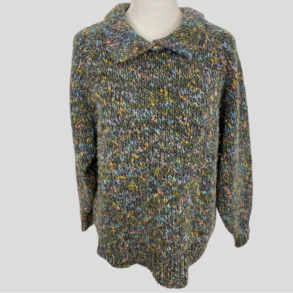 Vintage 80s Reference Point Multicolor Knit Collared Sweater
